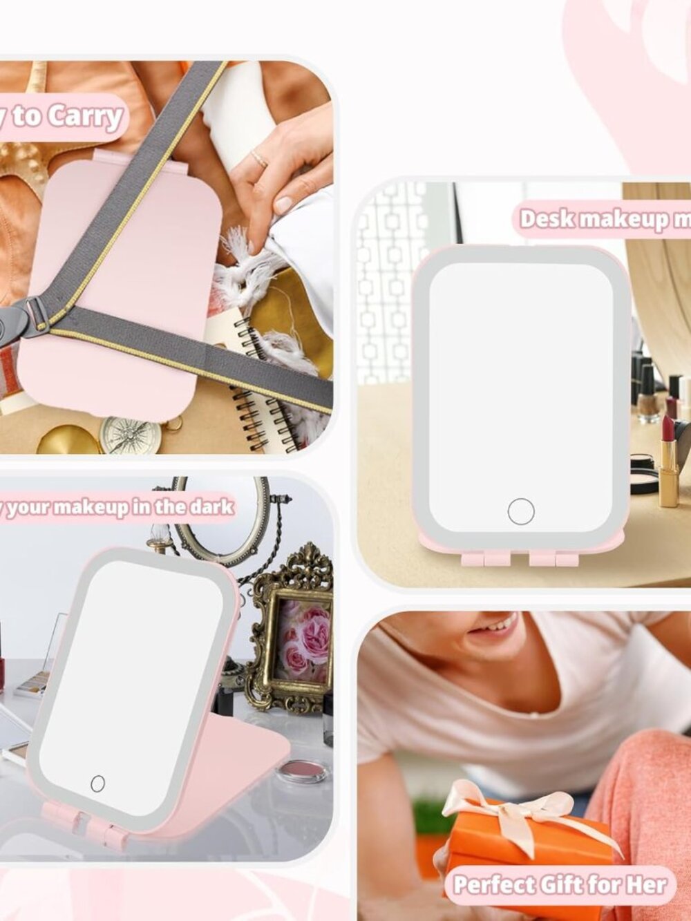 Travel Makeup Mirror, Portable Mirror with 3 Adjustable Light Settings, USB-Rech - Picture 7 of 7